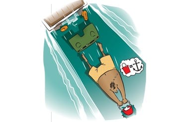 2-mb511dockside Illustration of an overboard boat rider