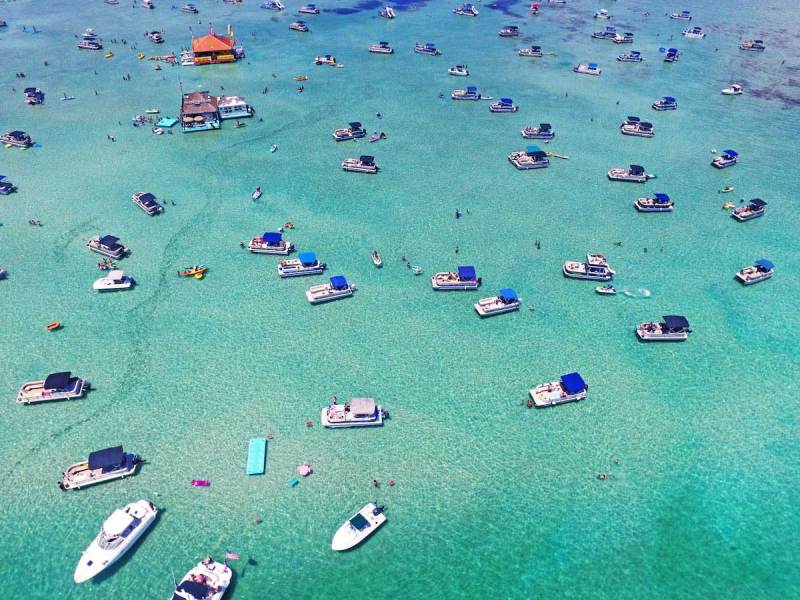 A crowd of boaters gather at a sandbar near Ft. Walton Beach, Florida.